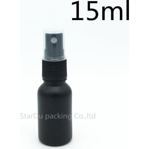 Free Shipping 200pcs 15ml Black Frosted Glass Bottle With Black Plastic sprayer,15cc Essential Oil Spray Perfume Bottle