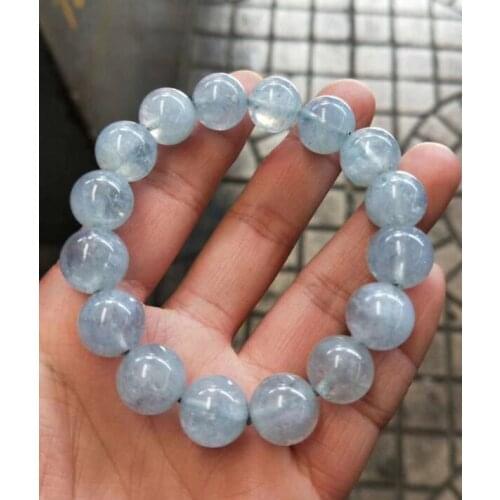 Free shipping Noble jewelry 12mm Natural aqua:marine crystal stone Beads Bracelet