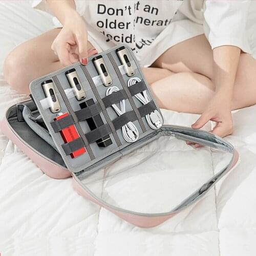 Double-layer Large Capacity Travel Cable Organizer Bag Transparent Charger Wires Digital Gadget Pouch USB Accessories Supplies