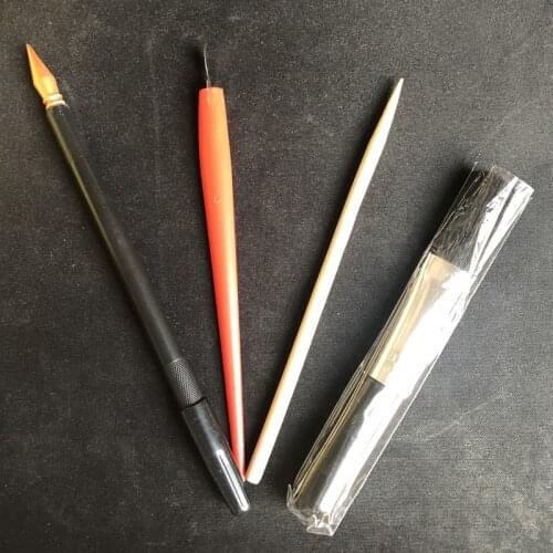 4PC Creative DIY Scratch Painting Tools Professional Drawing Art Crafts Tools Scraper Pen Brush Knife Tool Kit Wood Stick