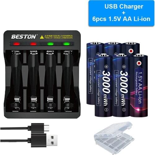 AA 1.5v Rechargeable Battery 3000mWh 1.5V AA Lithium ion Rechargeable Batteries for Flashlight Toys 1.5V AA Rechargeable battery