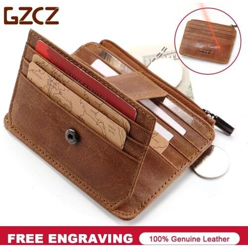 GZCZ New Custom Made Genuine Leather Men Wallet Purse Male Credit Card Holder Cover Card ID Holders carteira masculina