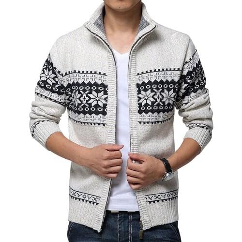 New Autumn Winter Mens Sweater Wool Men Collar Solid Color Casual Sweater Mens Thick Fit Knitted Cardigans