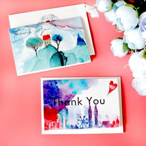 6sets Ink Painting Style Thank You Card Pack Sets with Envelope Stickers Note Cards for Birthday Wedding Baby Party Multipack