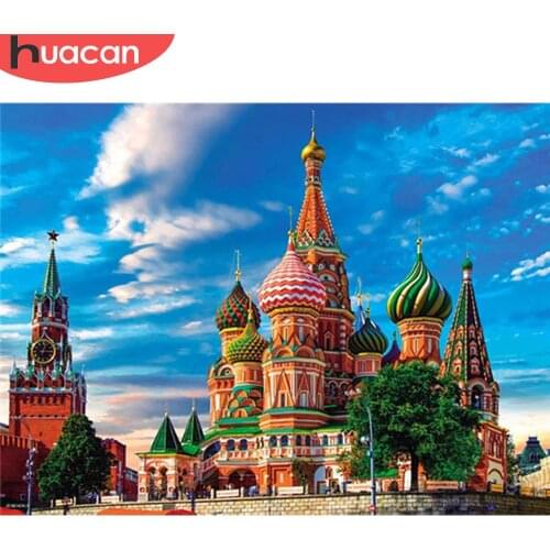 HUACAN 5D Full Drill Diamond Painting Church Craft Kit Handmade Gift Diamond Embroidery Landscape Art Rhinestone Home Decoration