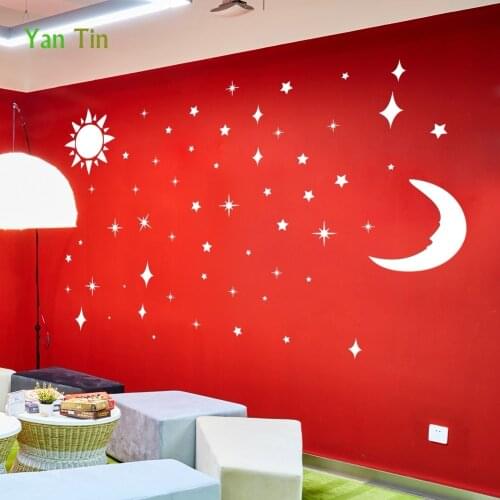 Cartoon Lovely Sun Moon Star Shape Wall Sticker For Childrens Room Home Decoration Boy Girls Gift Easy To Apply DIY Art Mural