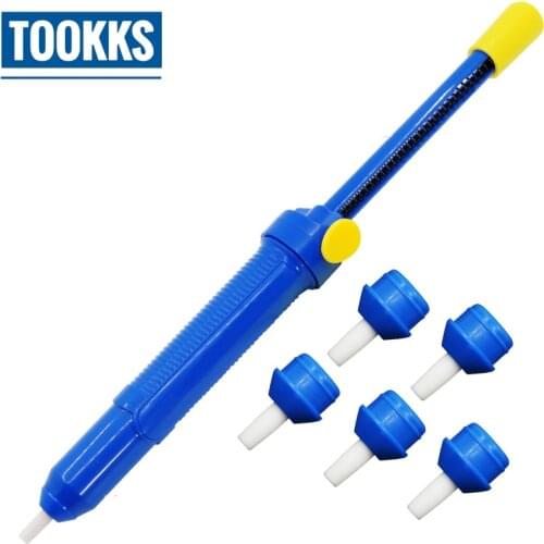 SAIKE Desoldering Pump Tin Solder Sucker Removal Vacuum Semi Aluminum Suction Tin For Welding Repair with 5 pcs suckers