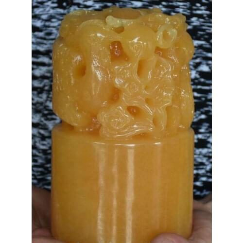 Natural Yellow Jade Four Animal Beast Dragon Pixiu Phoenix Seal Stamp Signet Set