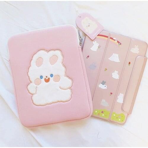 2021 New Korean Cute Pink Rabbit Laptop Bag 11 13 inch Samsung Mac Ins Tablet Case For Ipad Pro 9.7 10.5 10.8 Cartoon Japan Bags