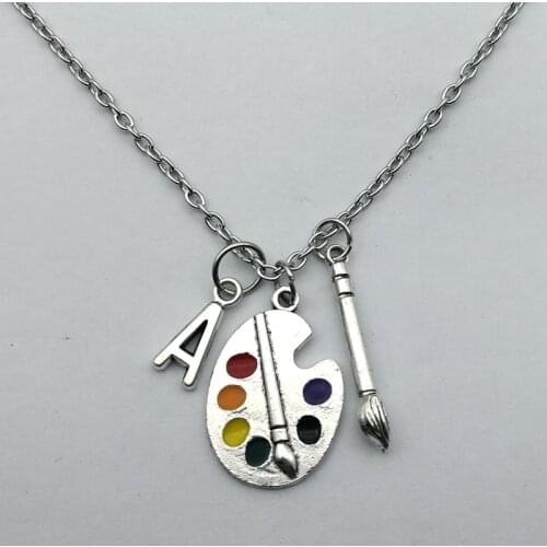 2020 color Artists Palette Necklace Letter A-Z Painters Pallet Charm necklace Paint Brush and Paint Jewelry
