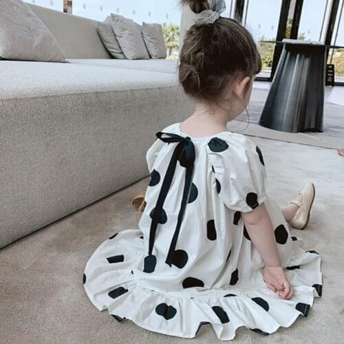 2 3 4 5 6 7 Years Baby Girls Dress New Summer Toddler Kids Puff Sleeve Princess Dress Cute Korean Dots Print Dresses for Girls