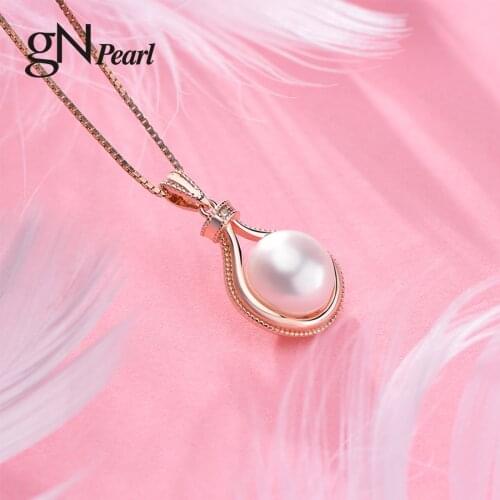 GN Pearl 925 Sterling Silver Zirconia Pendants Necklaces Chains gNPearl White Natural Freshwater 10-11mm Pearl Jewerly Choker