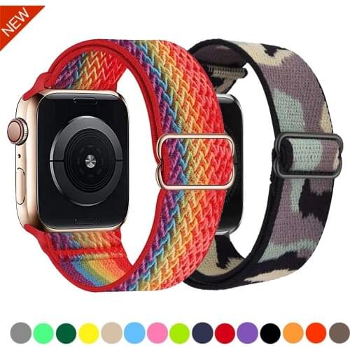 Nylon solo loop Strap Compatible with Apple watch 44mm 42mm 40mm 38mm Adjustable elastic fabric strap for iwatch 6 5 4 3 2 1 SE