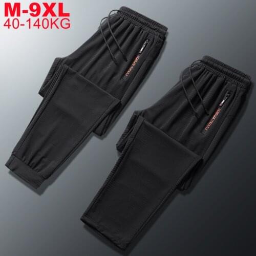 PLUS Size 9xl 8xl 7xl Summer Men Breathable Sweatpants Cool Quick-dry Mens Ice Silk Pants High Quality Oversized Trousers Male