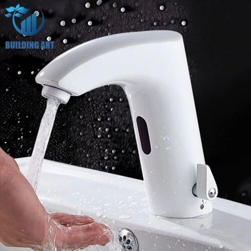 Brass White/Black Smart Sensor Basin Faucet Bathroom Faucet Automatic Sensor Faucet Hot Cold Water Mixer Crane Bathroom Taps
