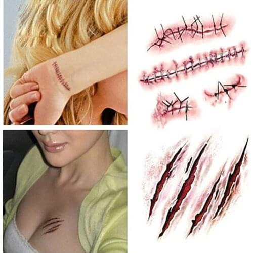 Halloween Zombie Scars Tattoos With Fake Scab Bloody Makeup Halloween Decoration Wound Scary Blood Injury Sticker RC2251