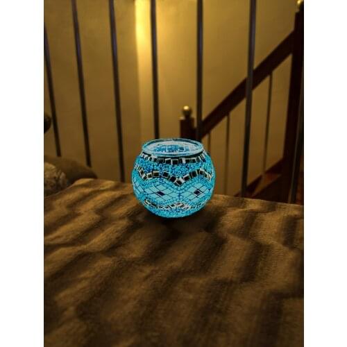 Handmade Turkish Moroccan Oval Mosaic Authentic Vintage Art Deco Table Bedside Candle Holder, 11 Colors