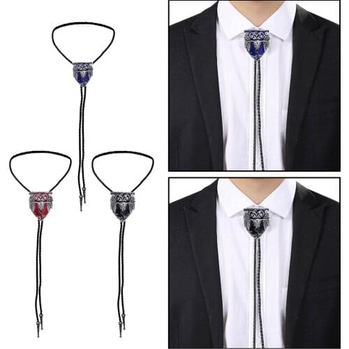Western Black Bolo Tie for Men and Women, Leather Bolo Tie String Necktie