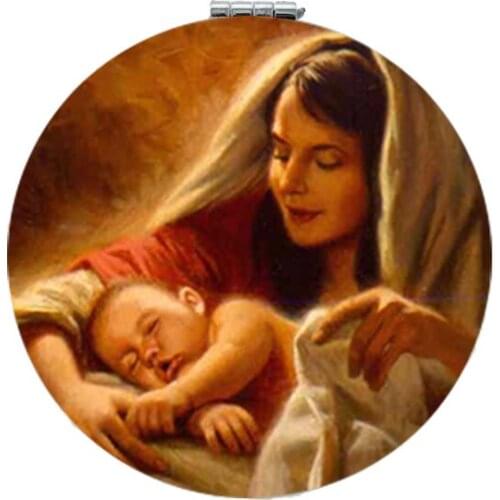 JWEIJIAO Virgin Mary Makeup mirrors angel wing portrait Compact mirror ladys gift Oil Painting masterpiece espejo MY01