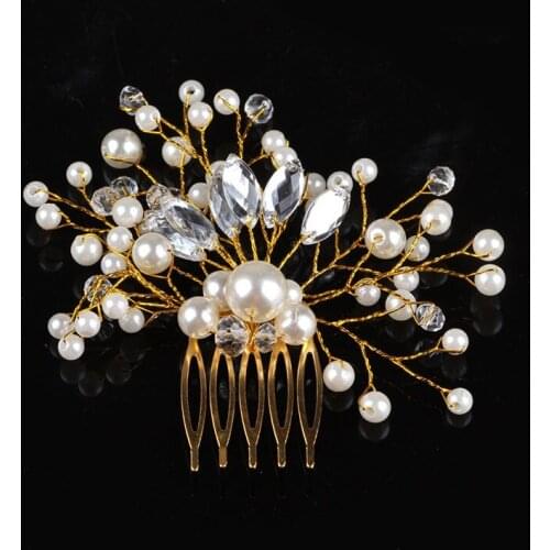 Crystal Crown Bride Bridesmaid Pearl Hair Combs for Women Hair Pin Rhinestone Tiara Bridal Clips Party Wedding Hair Accessories