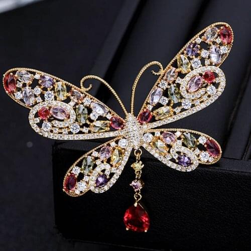 Zlxgirl New Arrival Colorful Various specifications zircon butterfly brooch pins womens Wedding scarf pins best christmas gifs