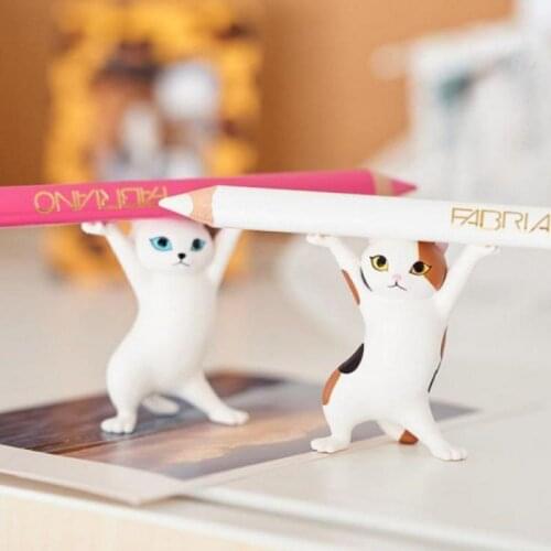 1PC Cute Cats Pen Holder Coffin Cat Doll Ornaments Plastic Earphone Support For Airpods Gift Home Decoration Accessories Decor