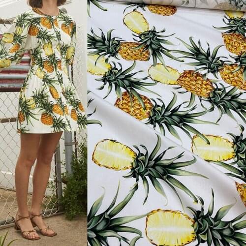 145cm Width Fashion Pineapple Printed Cotton Fabric For Woman Girl Dress Blouse Pants DIY Cloth Sewing Material