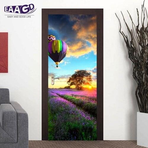 2Pcs/Set Color Flower Bed Door Art Decor Home Creative DIY 3D Door Stickers Pattern for Wall Room Home Door Decor