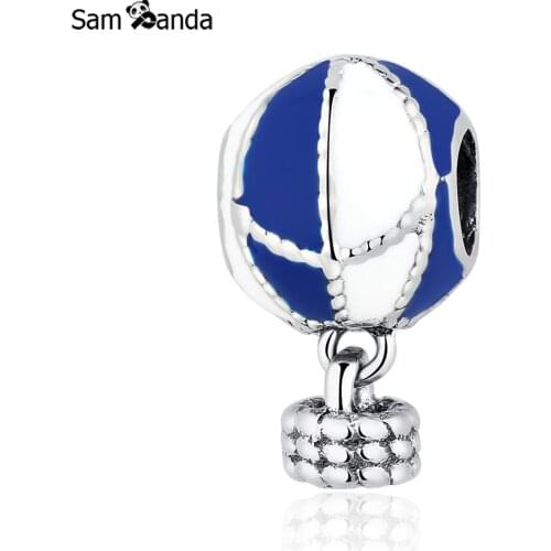 Authentic 925 Sterling Silver Charm Bead Travel Hot Air Balloon Blue Enamel Charms Fit Pandora Bracelets Women DIY Jewelry