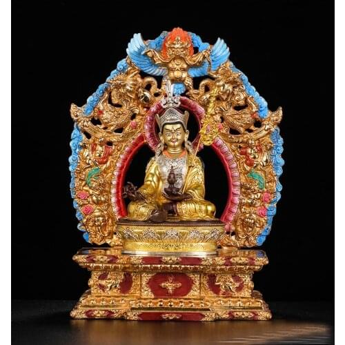 Large high-grade HOME shrine altar worship buddha Color painting Padmakara Guru Rinpoche copper GARUDA supanna Divine altar