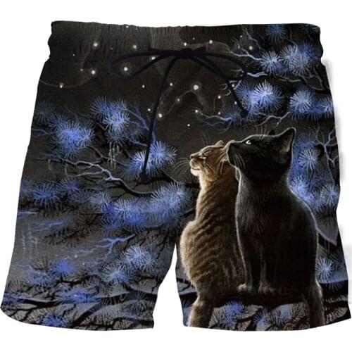 Quick-drying and breathable beach pants 3D two cute cat shorts Casual sports pants Elastic waist surf Summer fashion beach pants