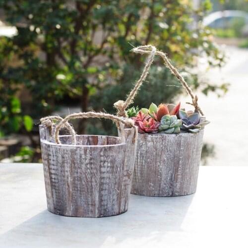 Wood Fleshy Flower Pot Balcony Planting Flower Preservative Wooden Flower Bucket Home Decoration Round Small Barrels Planter