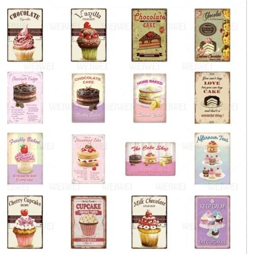 Dessert Food Metal Sign Chocolate Cake Iron Plate Home Decoration Restaurant Wall Art Iron Plaque Retro Feeling Pink Poster