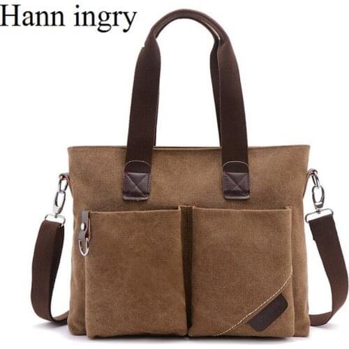 HANN INGRY Mens Canvas Handbag Briefcase Business Casual Single Shoulder Computer Large Capacity Portable Practical bag H138D