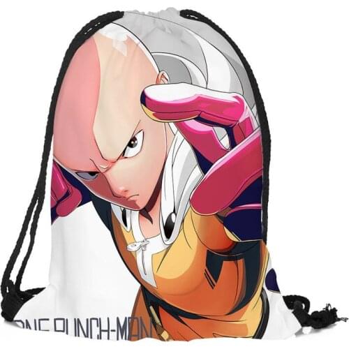 Custom One Punch Man Drawstring Backpack Silk Soft Bag Travel Beach School Backpack More Size Custom You Image