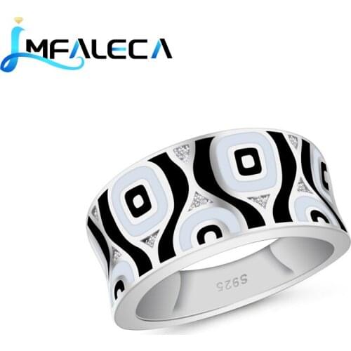 LMFALECA Pure 925 Silver Jewelry Ring for Women White Black Enamel Totem Decoration Fine Luxury Party Cocktail Ring Gift Jewelry