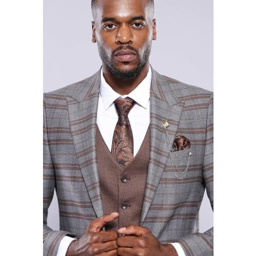 Brown Suit With Checked Blazer Wessi