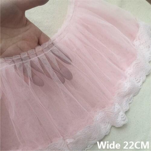 22CM Wide Tulle Pink 3d Lace Fabric Applique Trim Fringe Ribbon DIY Curtains Skirts Dress Guipure Fabric For Sewing Supplies