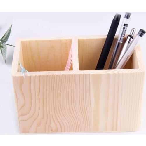 Multi-Segment Unpainted Pen Holder Wood Student Stationery Pencil Storage Box for Office