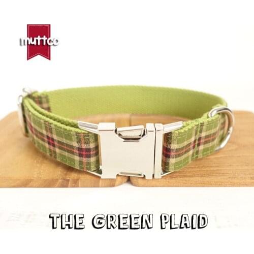 MUTTCO retailing self-design green personalized dog collars handmade dog accessories THE GREEN PLAID 5 sizes dog collar UDC041