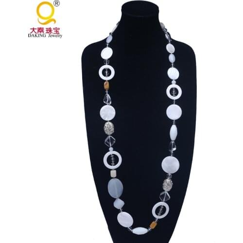 2016 newest charm design shell glass stone beads long necklace multielement mashup handemade DIY jewelry making