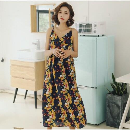 2021New Summer Ladies Leisure and Comfortable Beach Wind Nightdress Sexy Long Sling Cotton and Linen Holiday Home Wear Sleepwear