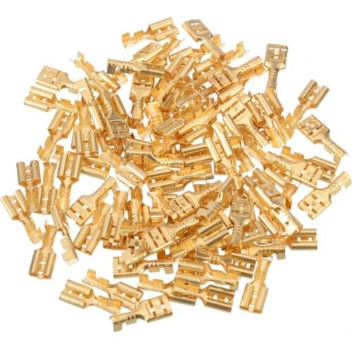100pcs 4.8mm Brass Crimp Terminal Female Spade Crimp Terminal Connectors with Transparent Insulating Sleeve