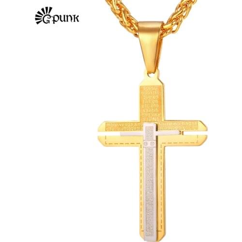 Stainless steel cross Necklace With Bible Letter Wholesale yellow Gold color christian Pendants & Necklaces P272