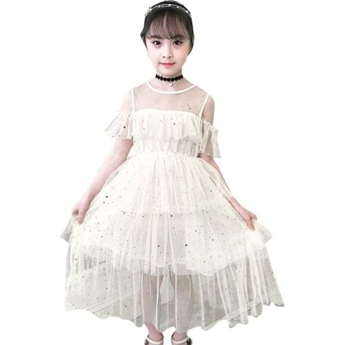 Teenage Girls Dress Mesh Party Girl Princess Dress Dot Sequin Dress Kids Tiered Girl Costume 6 8 10 12 14