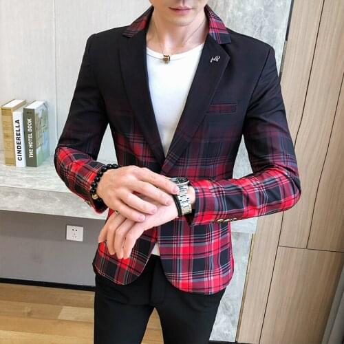 Dress Casual Wedding Suit Men Blazer 4XL 2020 Spring Fashion Mans Suit Plaid Blazer Suit Coat Slim Fit Blazers Jackets Mens