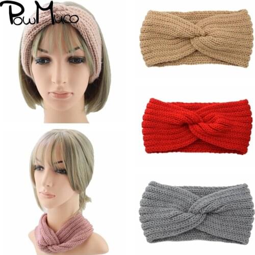 Powmuco 36 Colors 21*11 CM Knitted Cross Wool Headband Handmade Woven Elastic Hairband Warm Headwear In Autumn and Winter