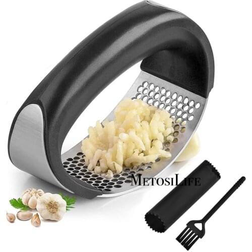 MetosiLife Stainless Steel Garlic Press With Silicone Peeler For Kitchen