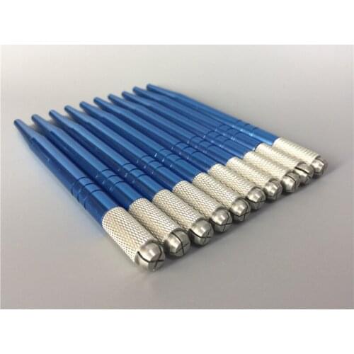 10PCS Manual Pen Permanent Makeup Eyebrow Pen Microblading Machine Tattoo Supply Blue Colors