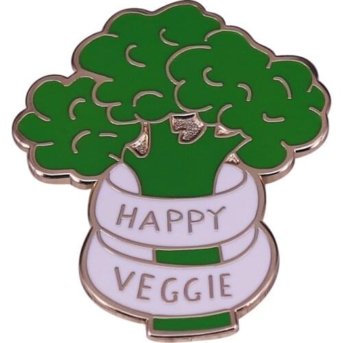 Happy Veggie Brooch Cute broccoli Badge vegetarian food Enamel Pin Accessory